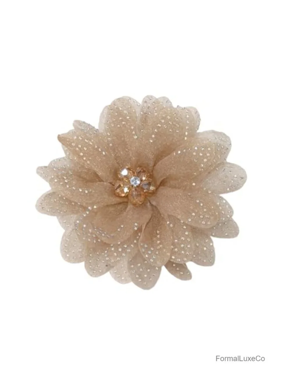 Elegant Organza Floral Brooch Pin with Rhinestones Large Statement Brooch for